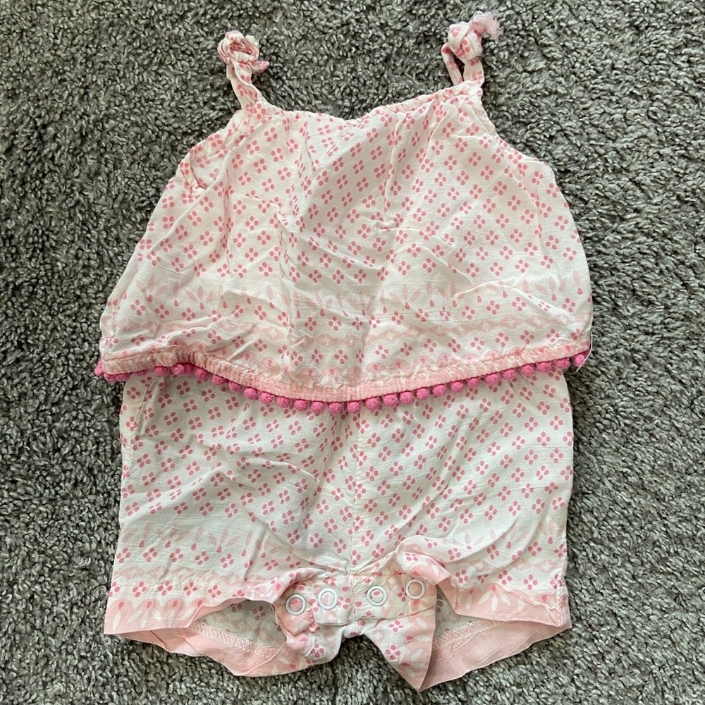 Pink print pom pom romper